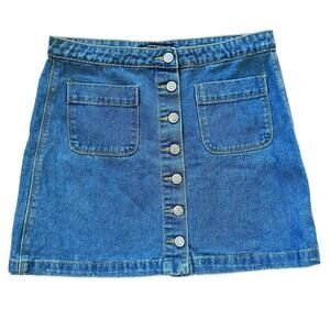 Brandy Melville Denim Mini Skirt Women Junior Medium Blue Jean Button Up Pockets